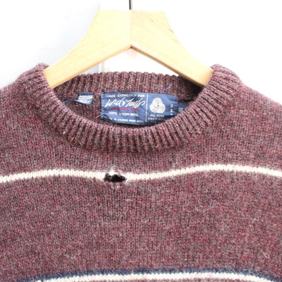 Lord & Taylor VTG Burgundy Striped Wool Knit Pullover Crewneck Sweater Sz Small - Picture 4 of 8